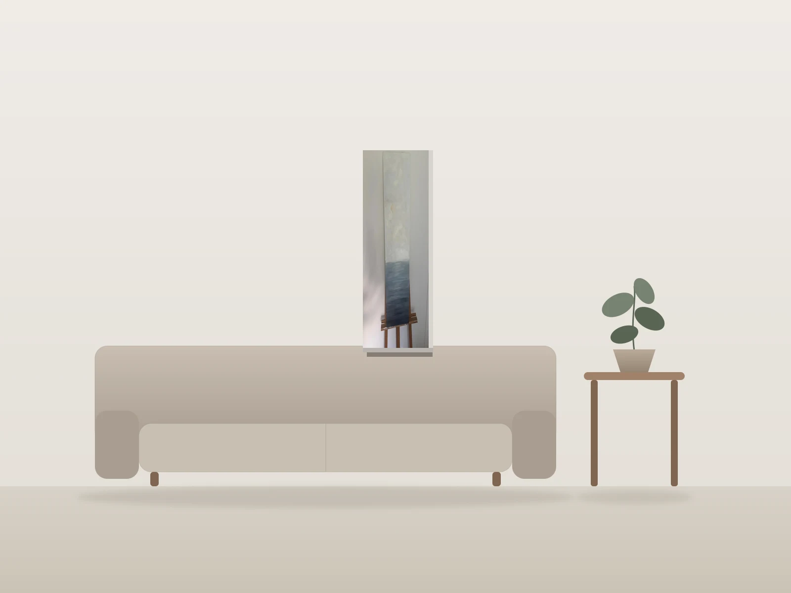 L’Inachevé by Crystel shown to scale in a room