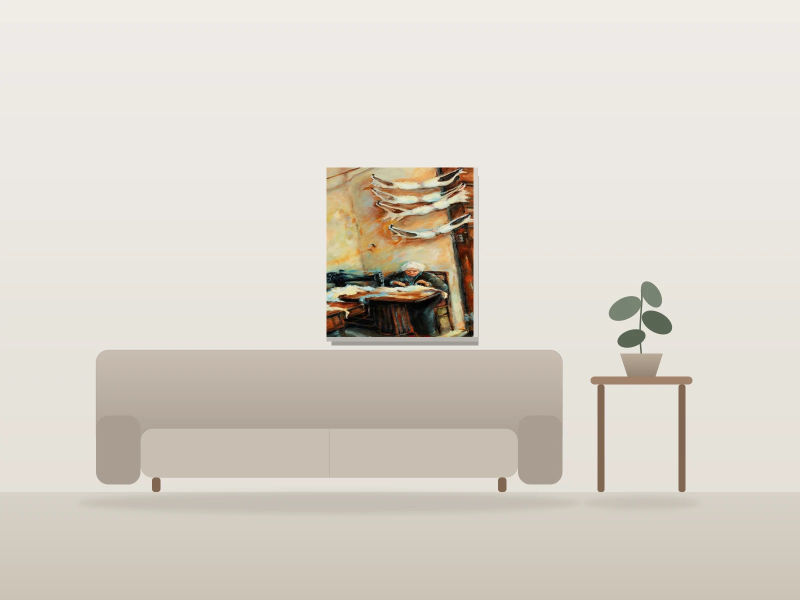 La couturière by Christine Gagnon shown to scale in a room