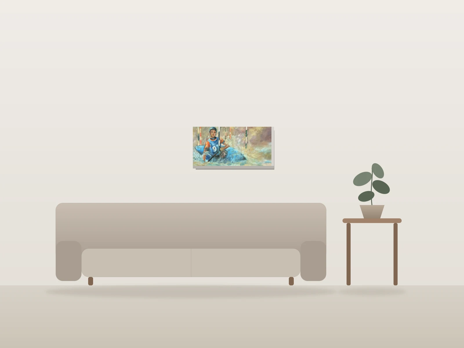 Dernier virage by Christine Gagnon shown to scale in a room