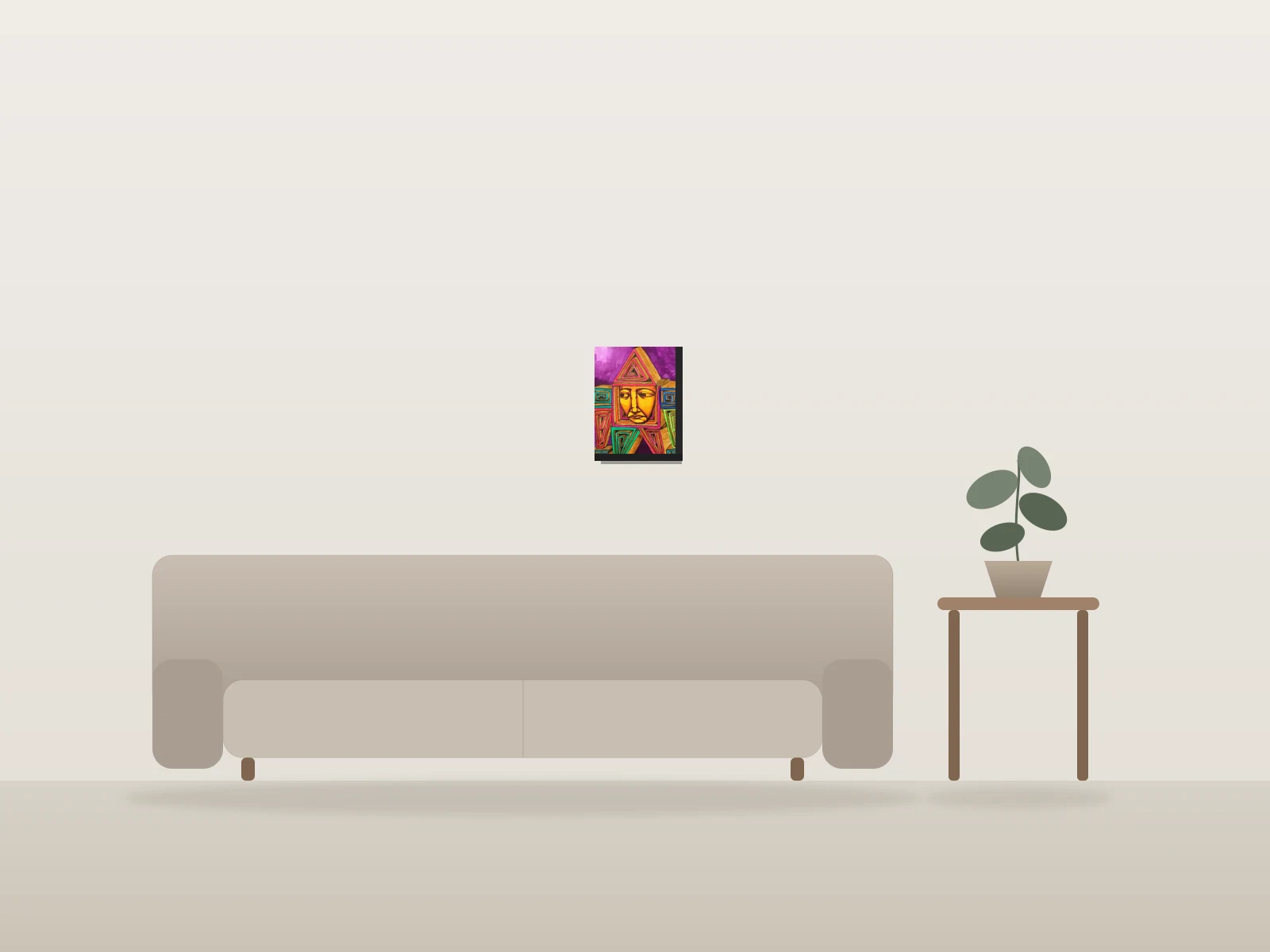 Geometric robot man by Labrona shown to scale in a room