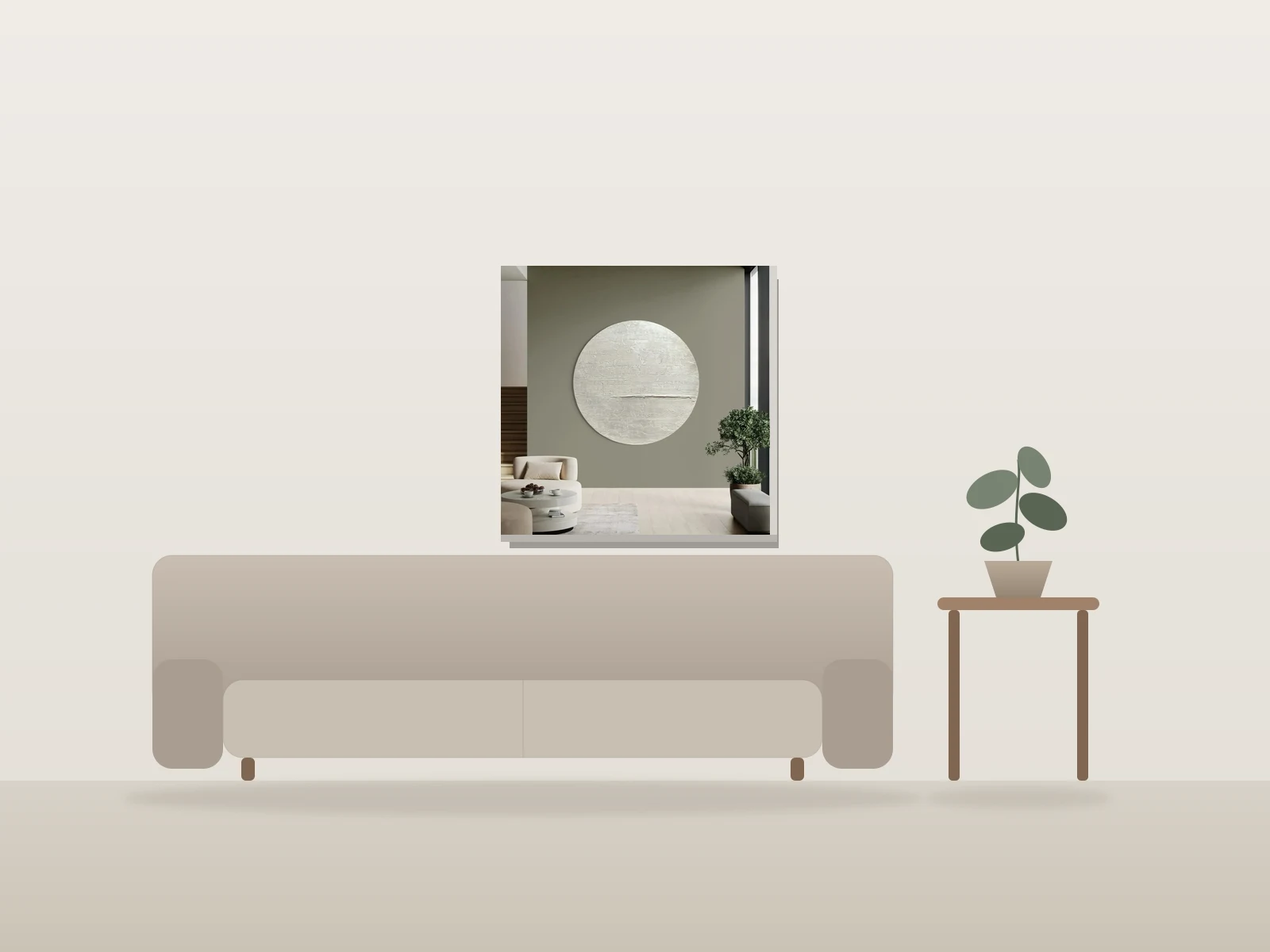 Nouvelle lune by Christina Coscia shown to scale in a room