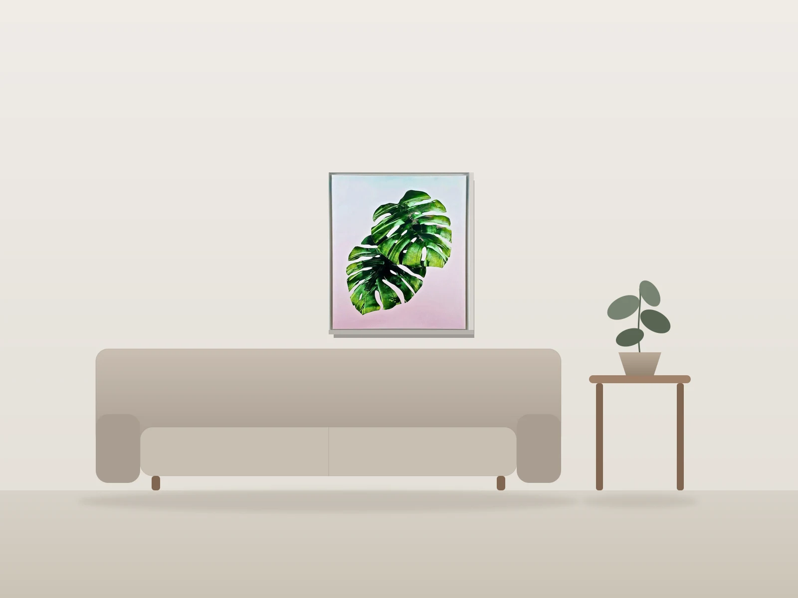 Étude de feuille 6 (série Monstera) by David Willis shown to scale in a room
