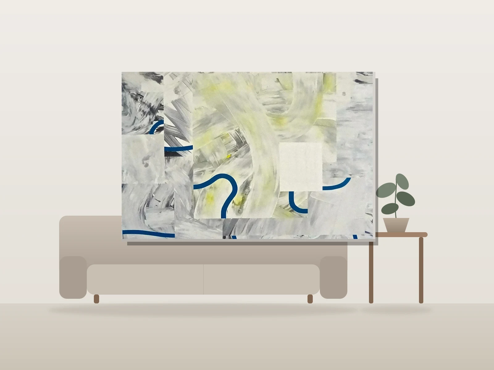 Le temps et le plaisir by David Willis shown to scale in a room