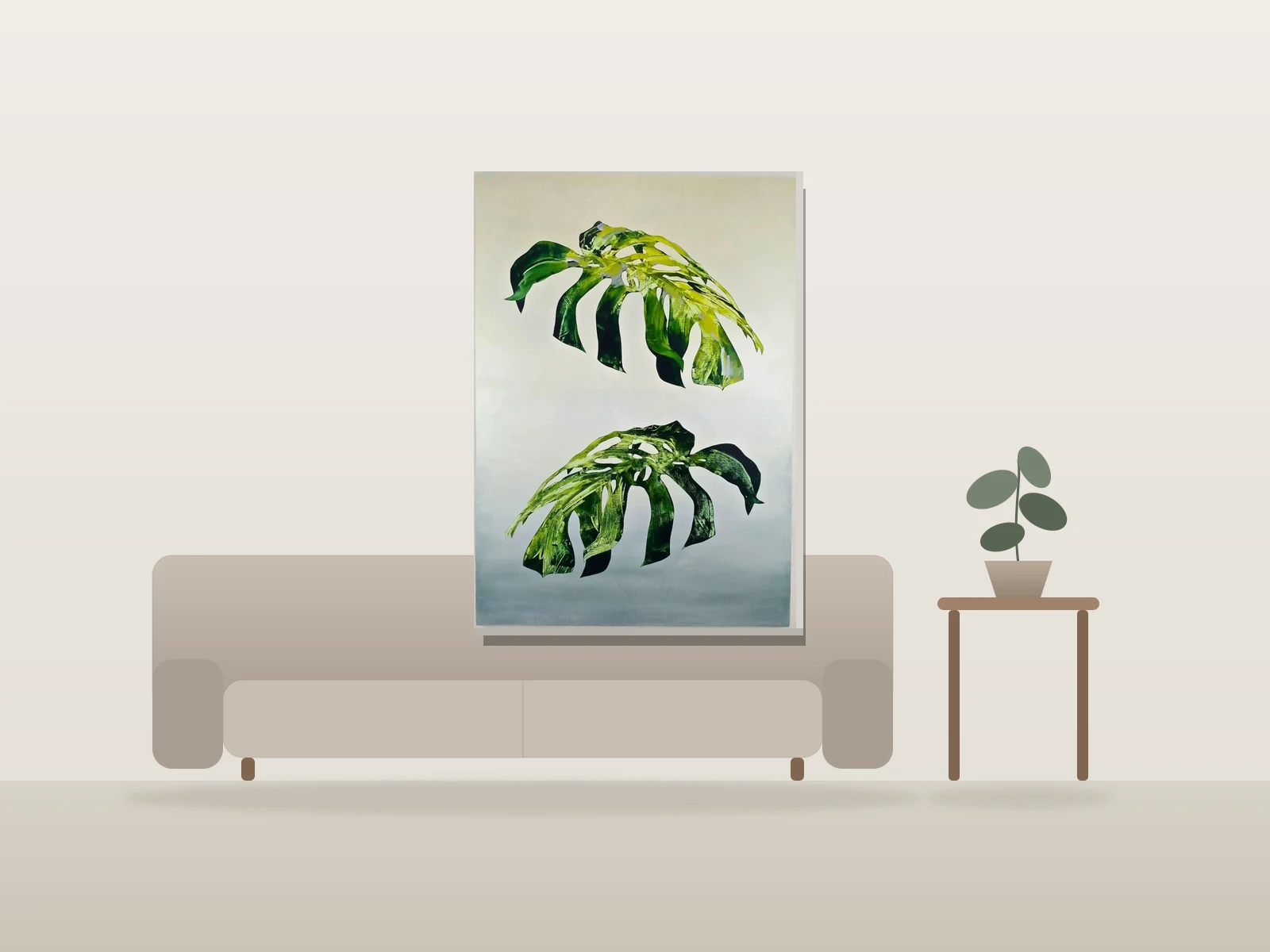 Étude de feuille 10 (série Monstera) by David Willis shown to scale in a room