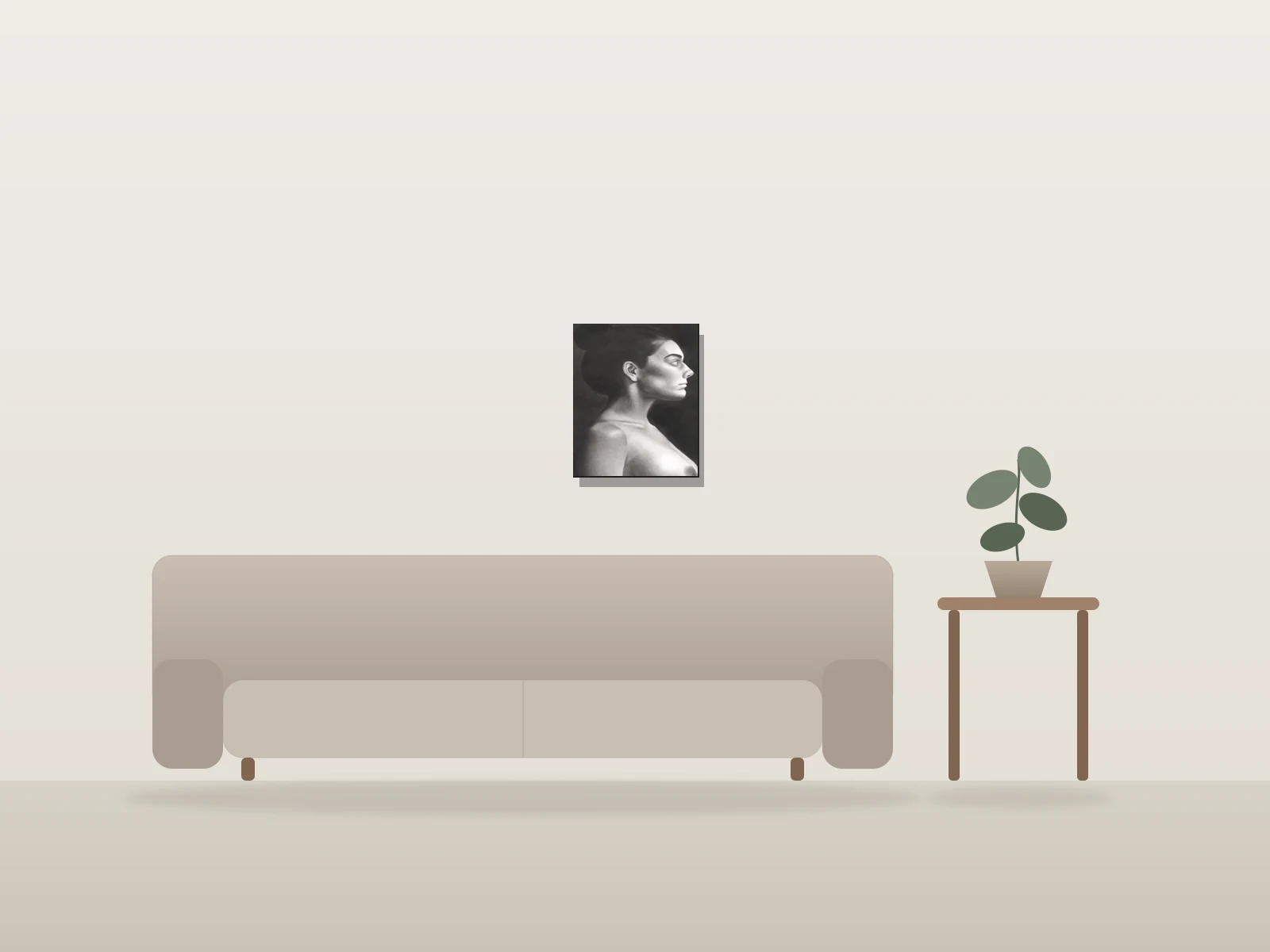 Femme nue by Déryck shown to scale in a room
