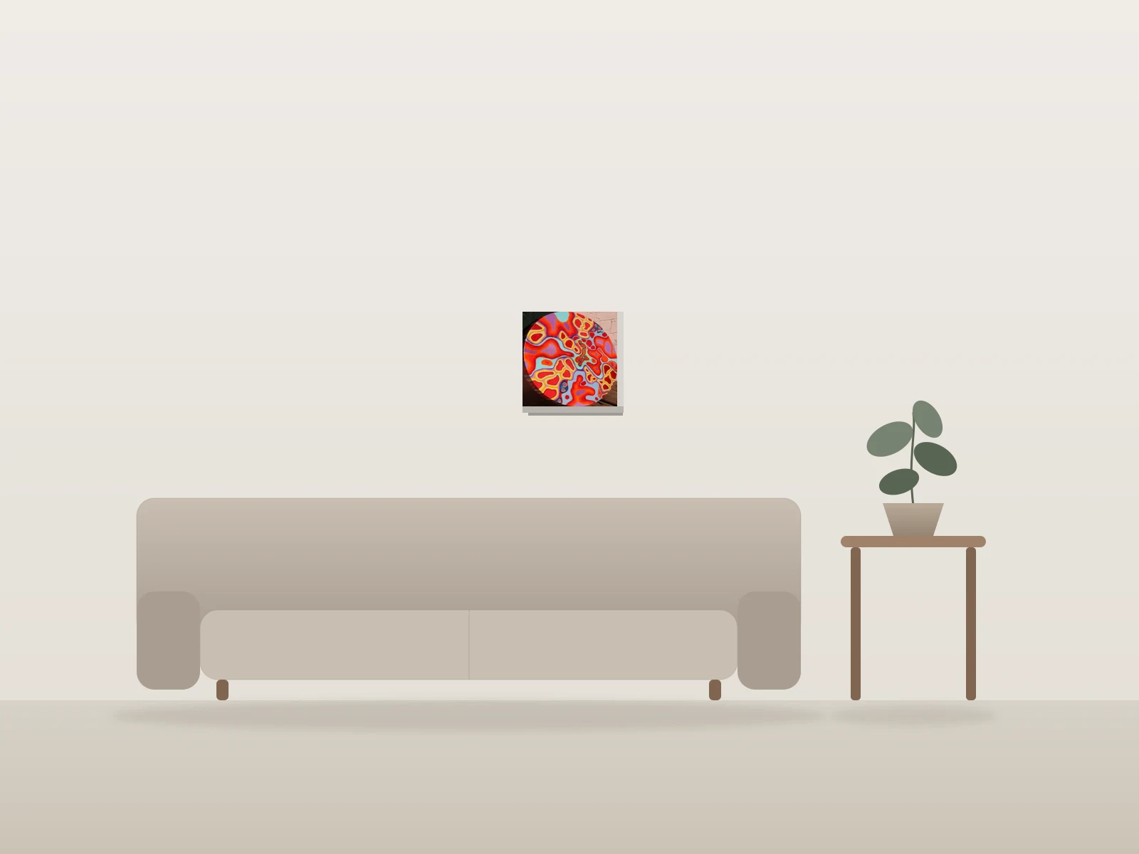 Le bonbon Enlacement by Weadart shown to scale in a room