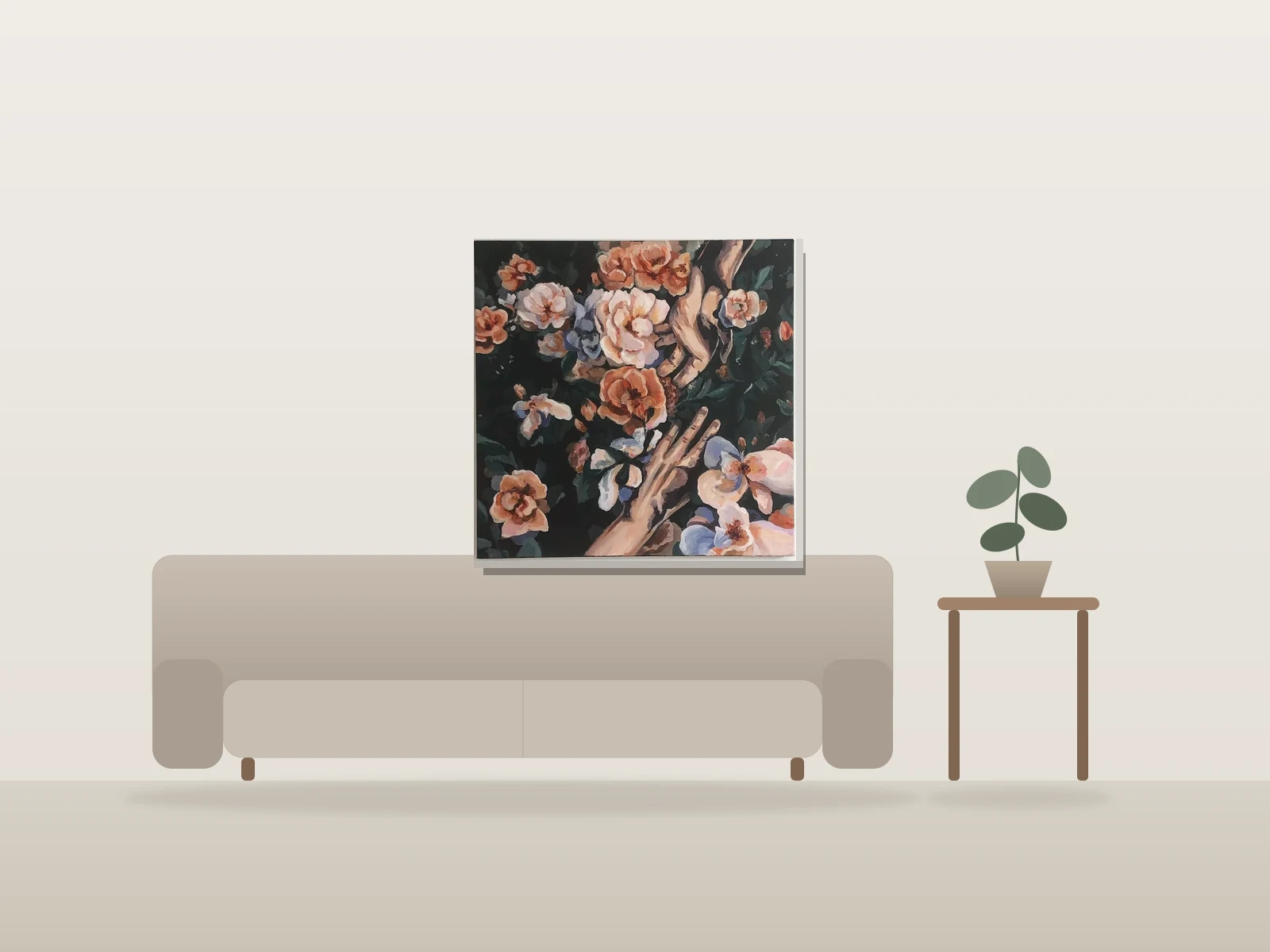 Fleurs 6 par Laurence Laliberté présentée à l'échelle dans une pièce