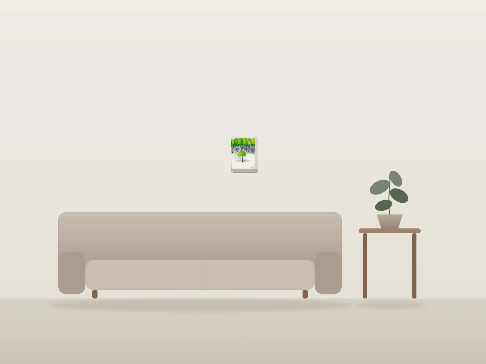 L’arbre solitaire by Amelie shown to scale in a room