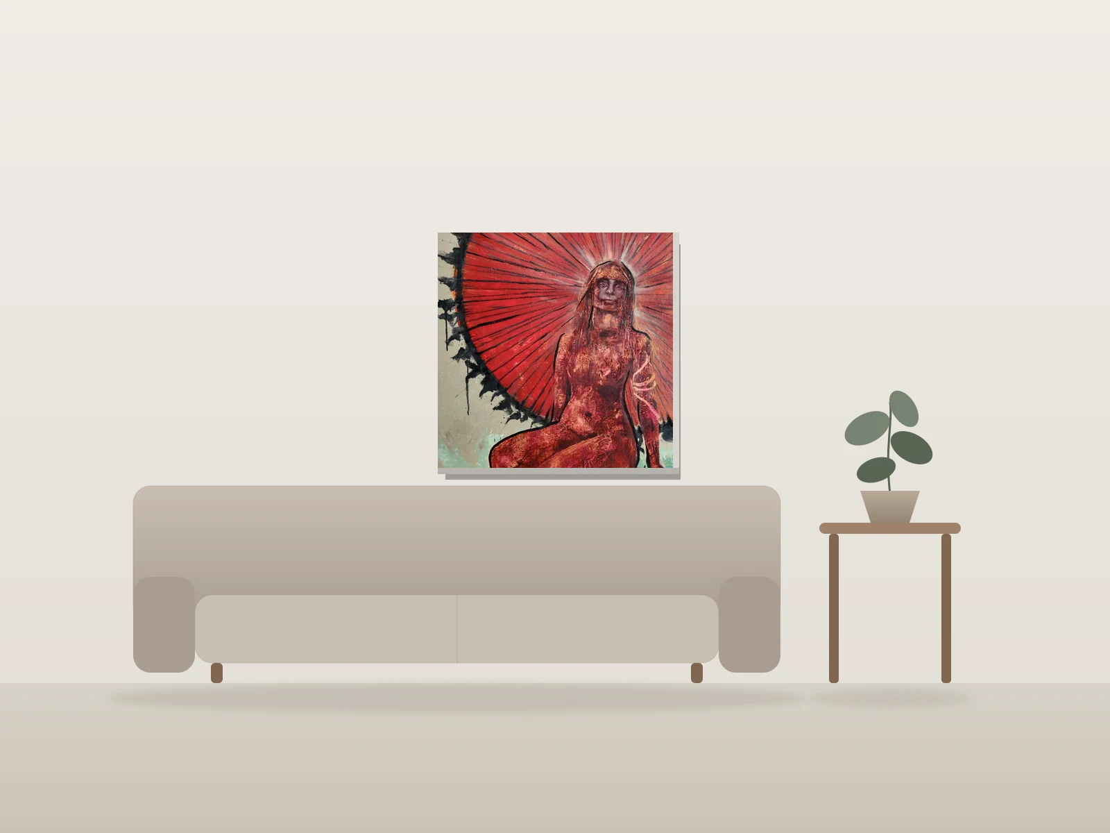 Femme de pierre by Régis Souto Arts shown to scale in a room