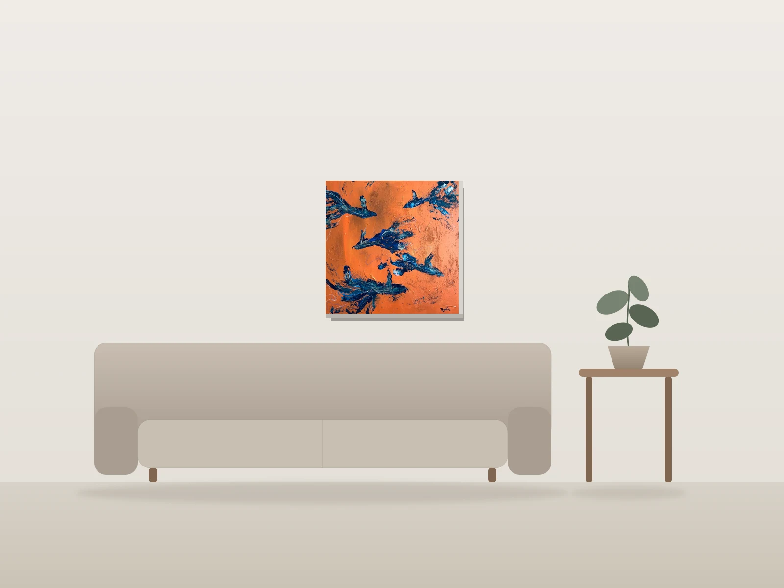 Petits poissons porte-bonheur: orange by Martini shown to scale in a room