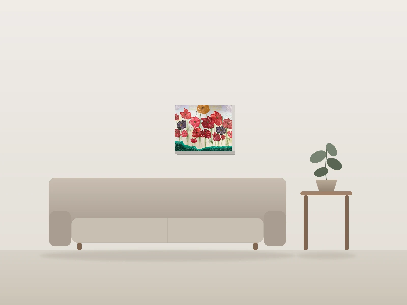 Smiling Flower by Rim shown to scale in a room