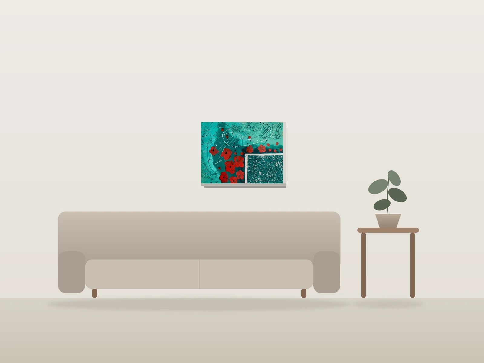 Flowers with Rectangle, Textured by Rim shown to scale in a room