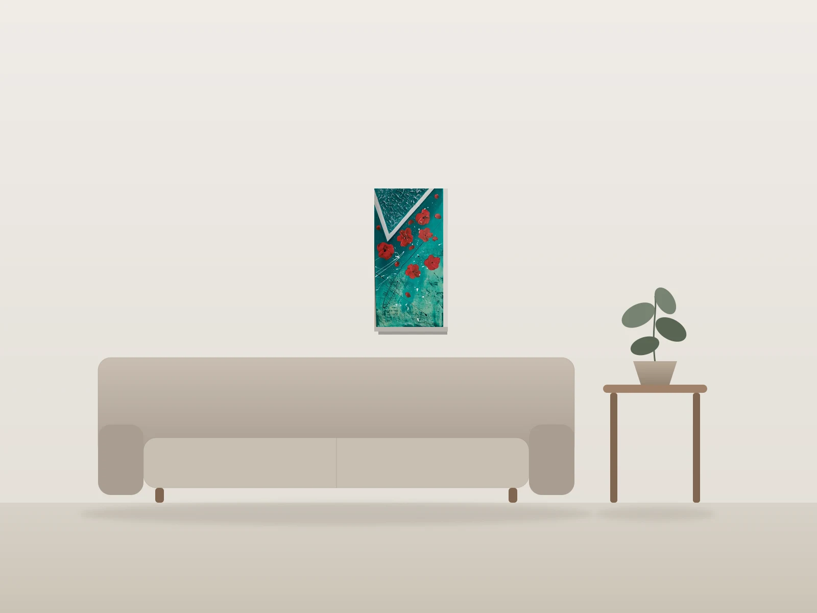 Flowers with Triangle, Textured by Rim shown to scale in a room