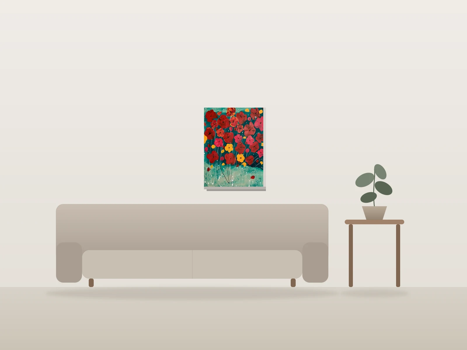 Flowers, Textured by Rim shown to scale in a room