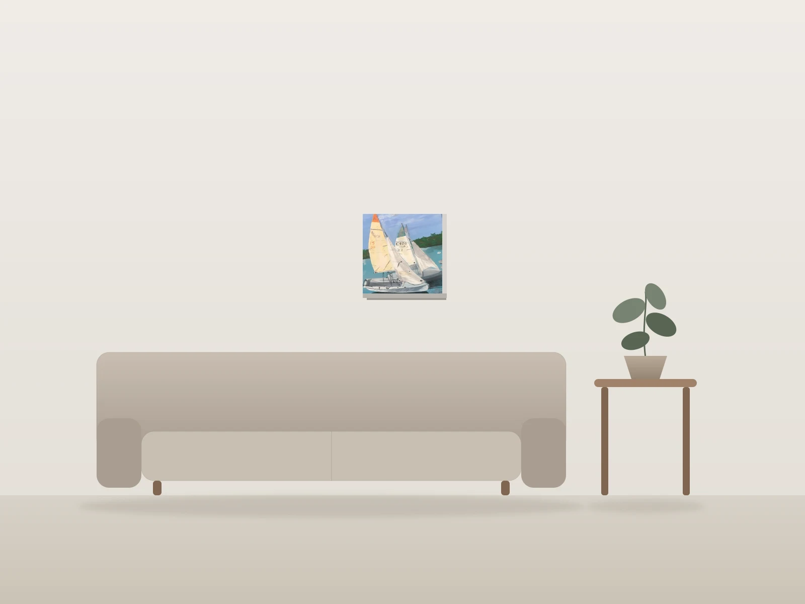 Sailboats, Mexico by Rim shown to scale in a room