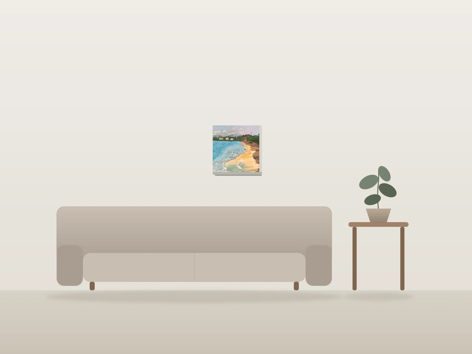 Birds on a Beach, Mexico by Rim shown to scale in a room