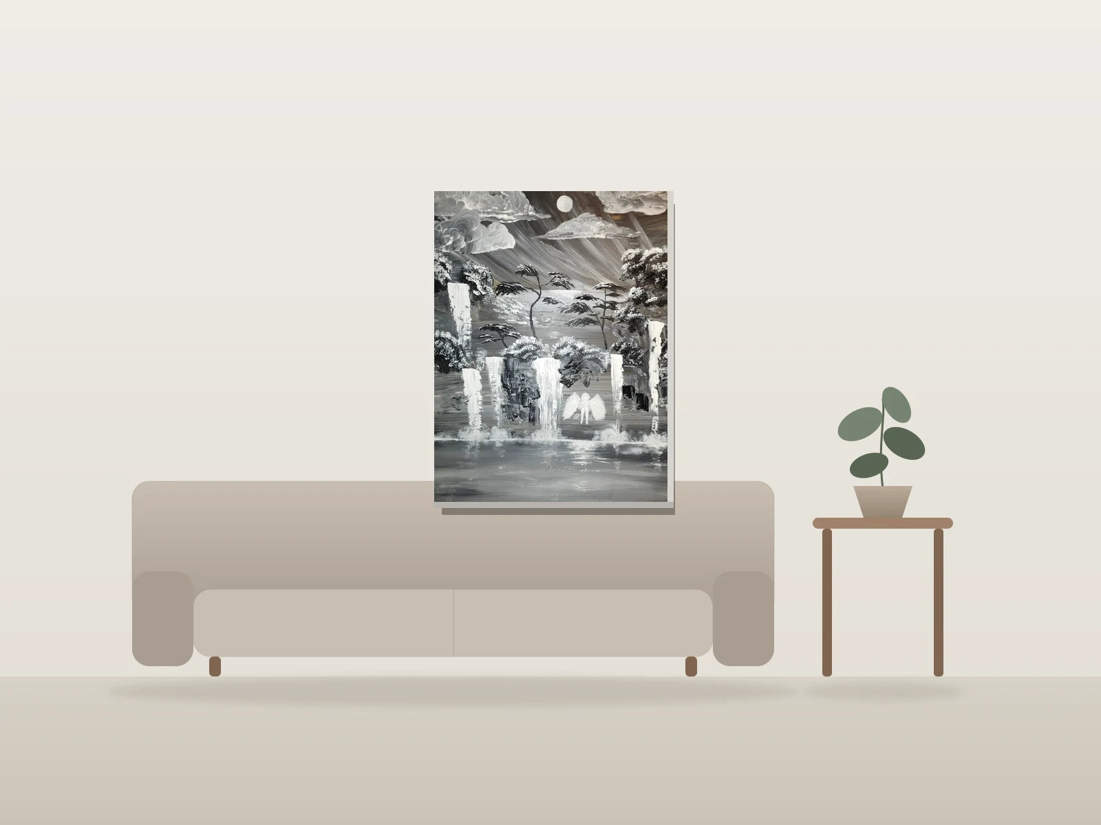 Clair de Lune by Oksana Vladko shown to scale in a room
