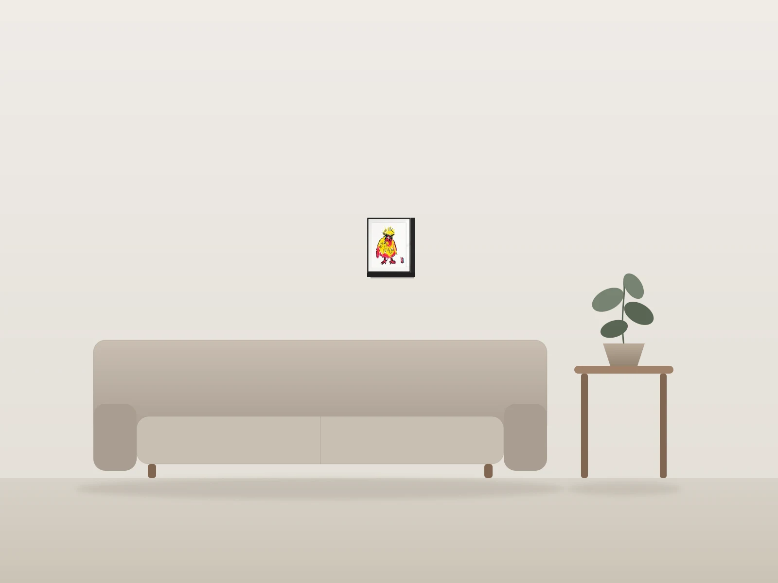 Bird Brain by HUMANMINK shown to scale in a room