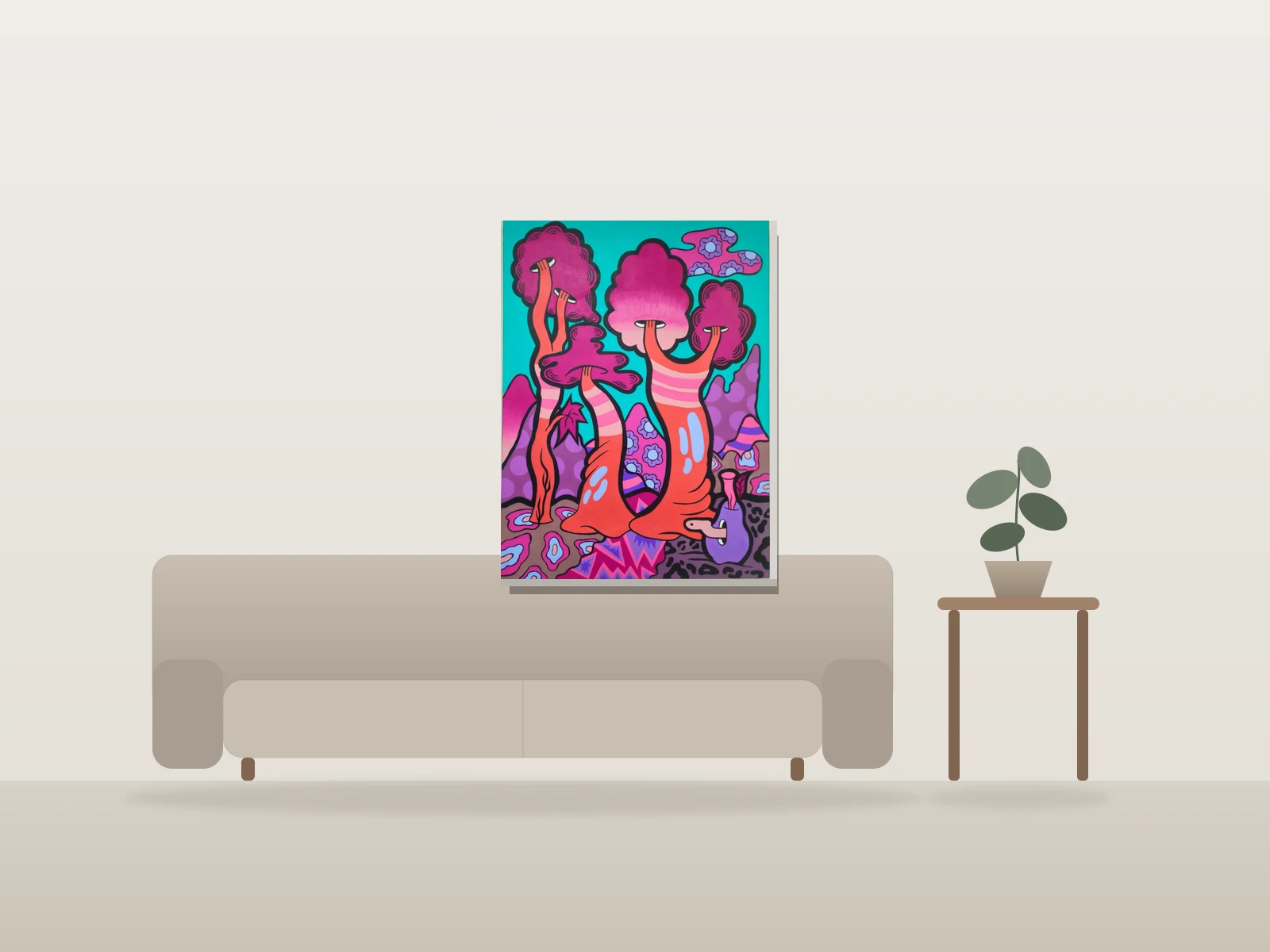Gumdrop Grove by Andy Dass shown to scale in a room