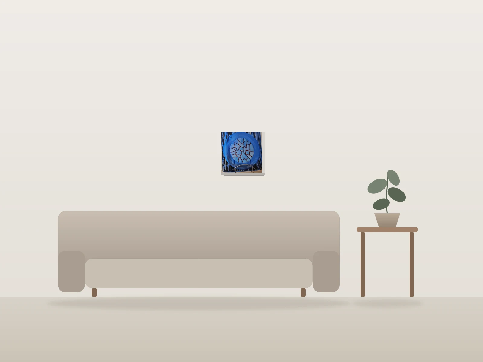 Rond bleu by Claude Henrichon shown to scale in a room