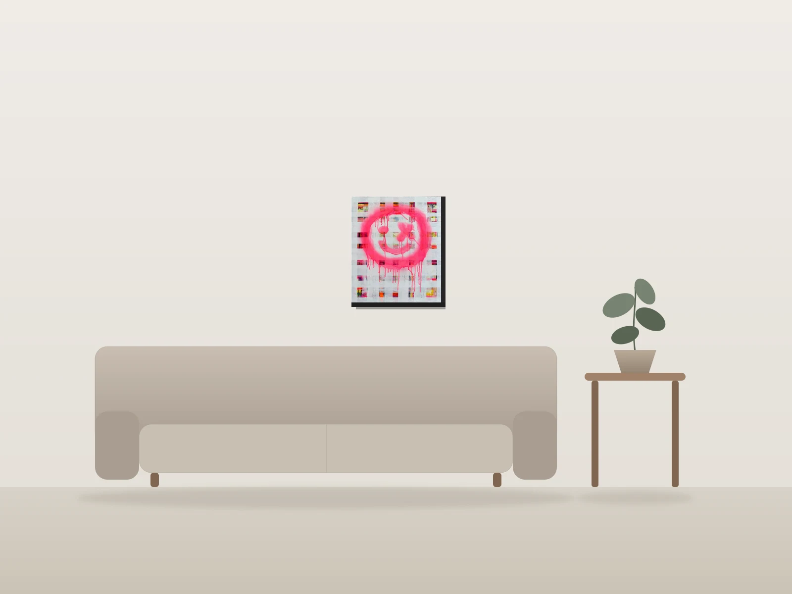 The Happy X no 1 by Sandra Molin shown to scale in a room