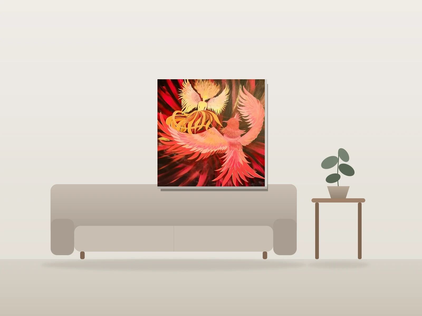 PHOENIX by Oksana Vladko shown to scale in a room