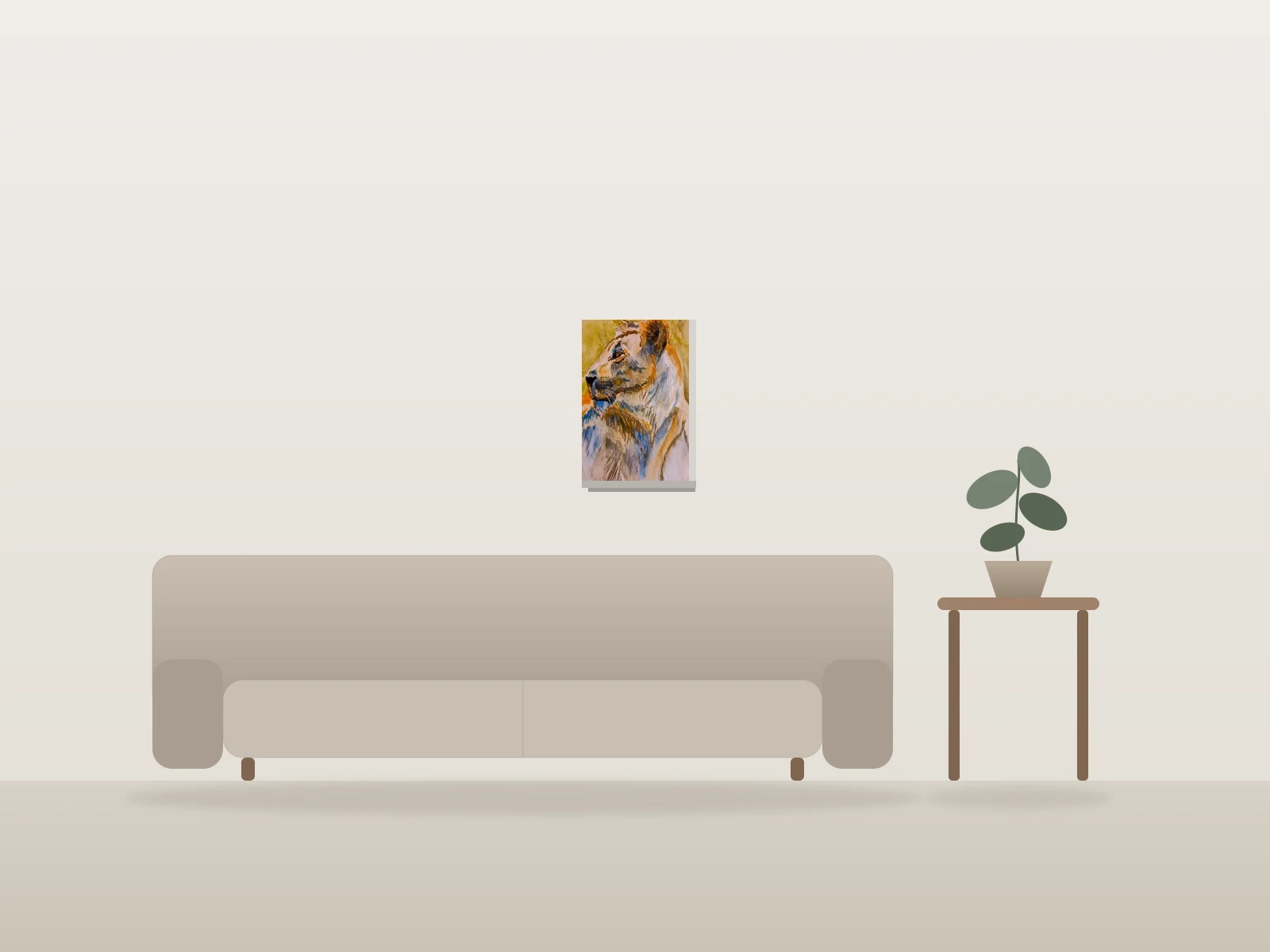 Lioness on the Lookout by Ellen shown to scale in a room