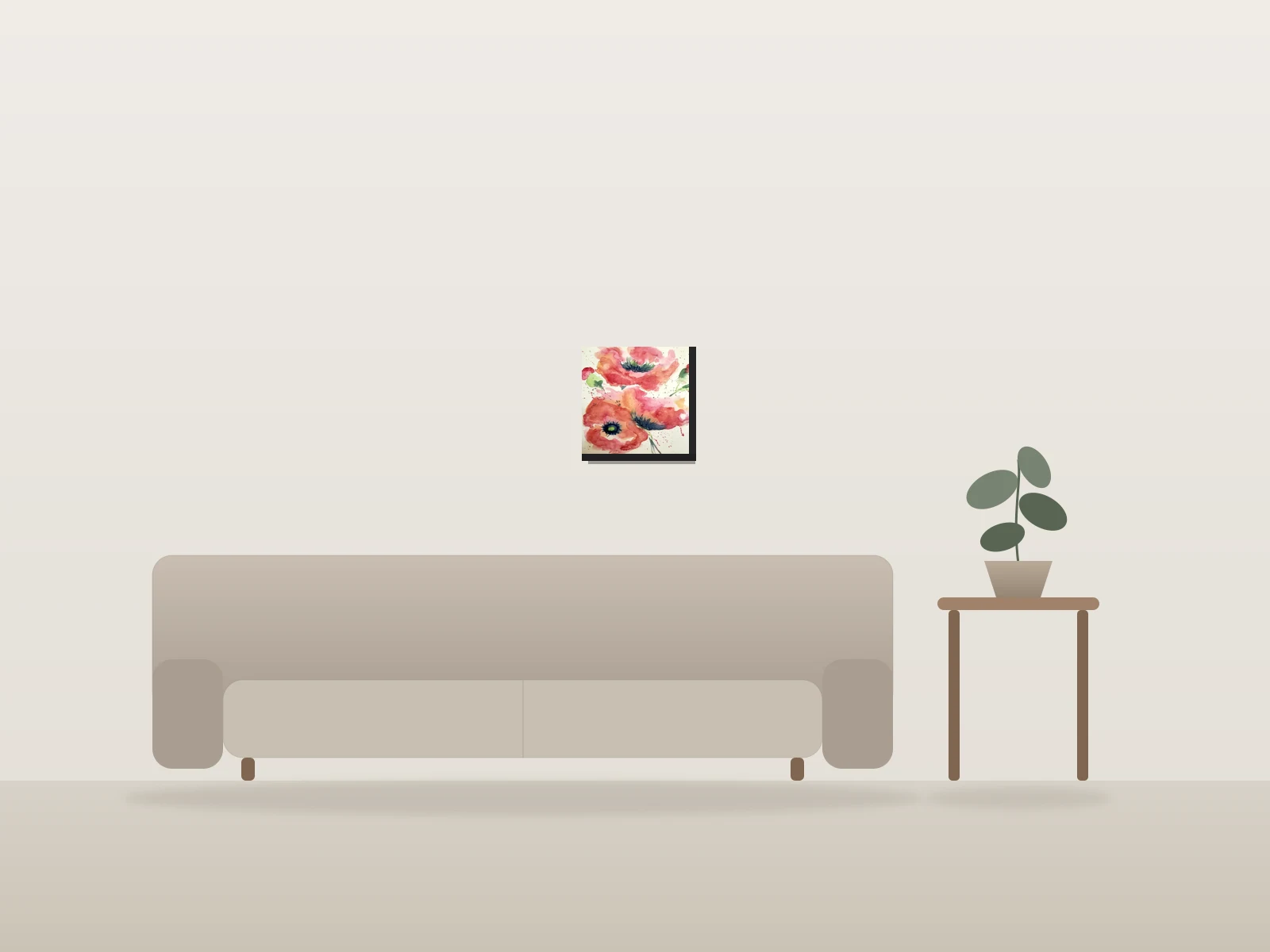 Red Poppies Splash by Ellen shown to scale in a room