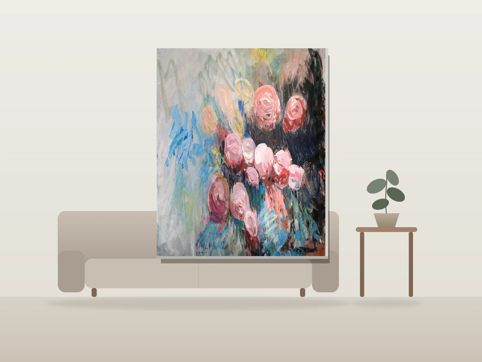 Florale pour Hannah by Artofmiles shown to scale in a room
