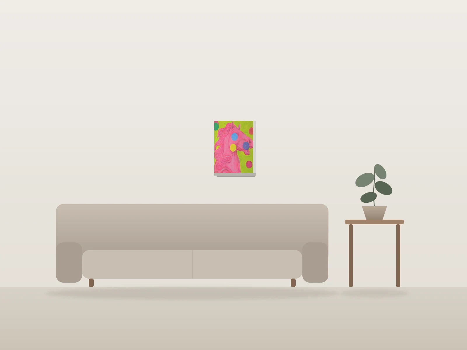 Dot Horse by Miles Phillips shown to scale in a room