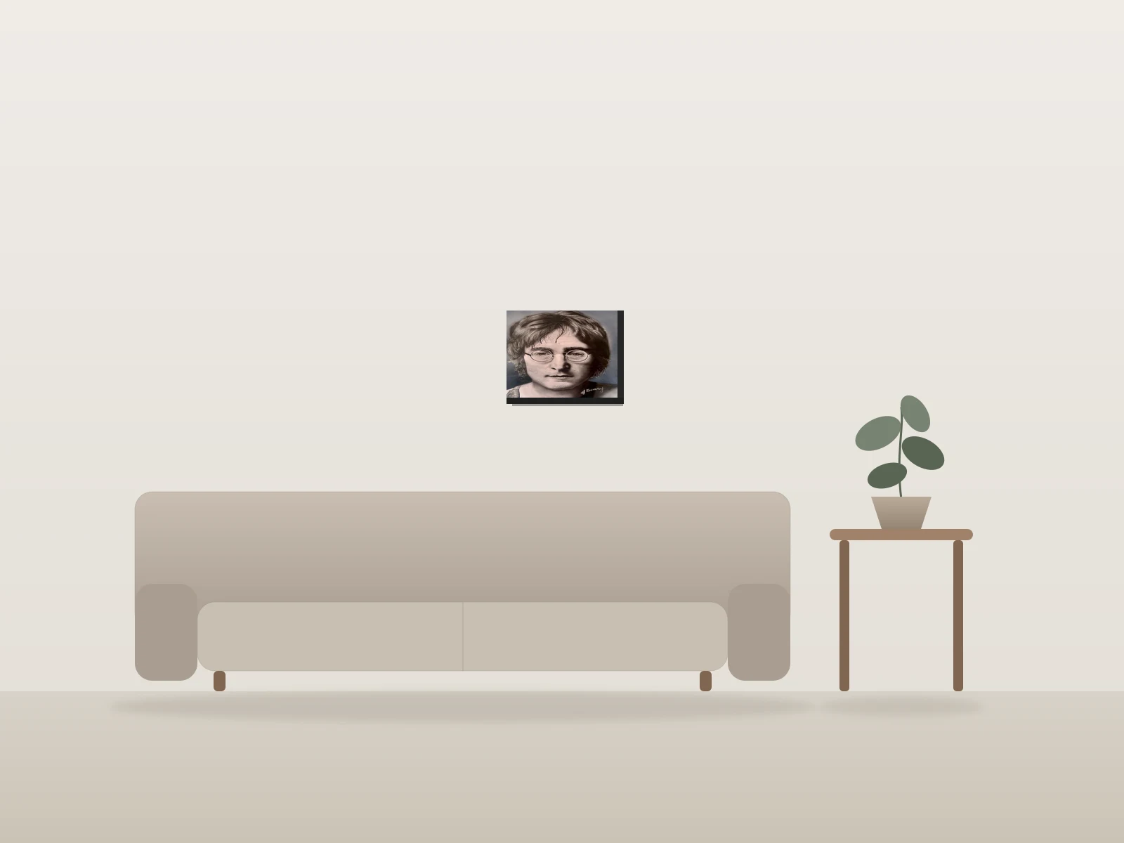 Lennon by J Kennedy shown to scale in a room