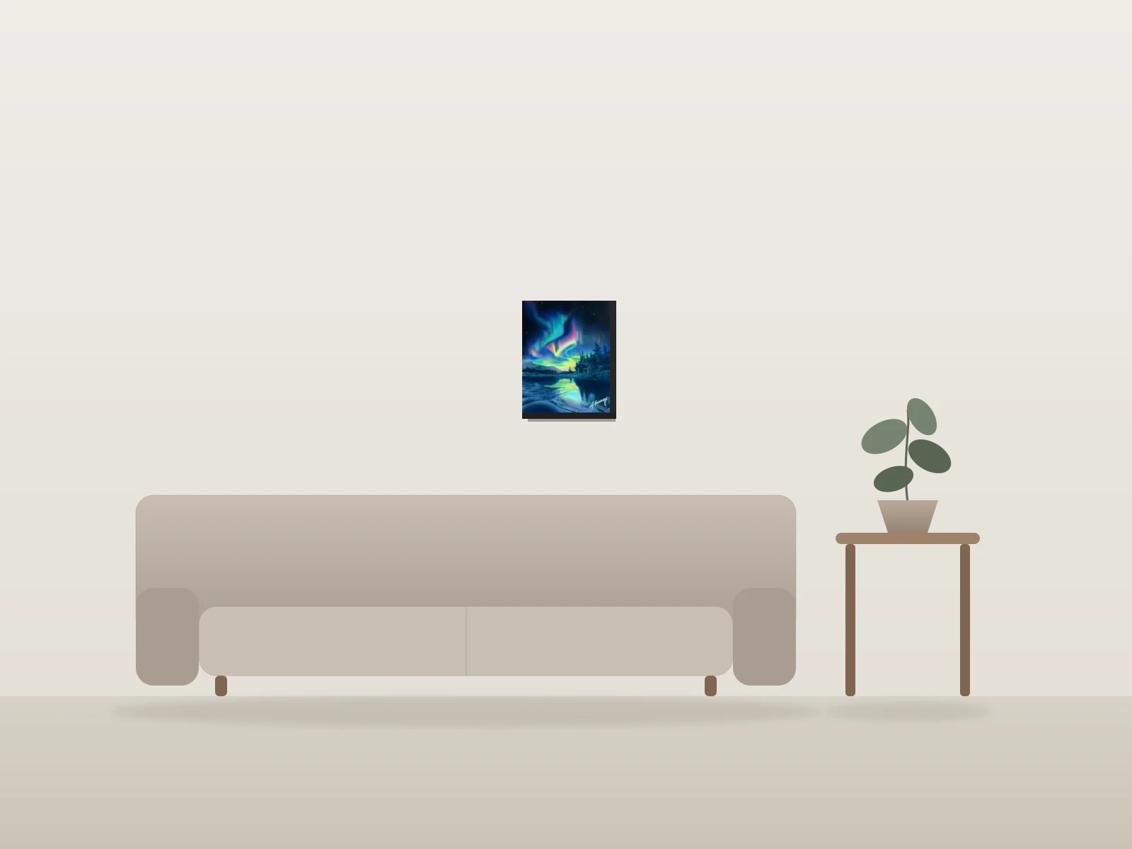 Aurora by J Kennedy shown to scale in a room