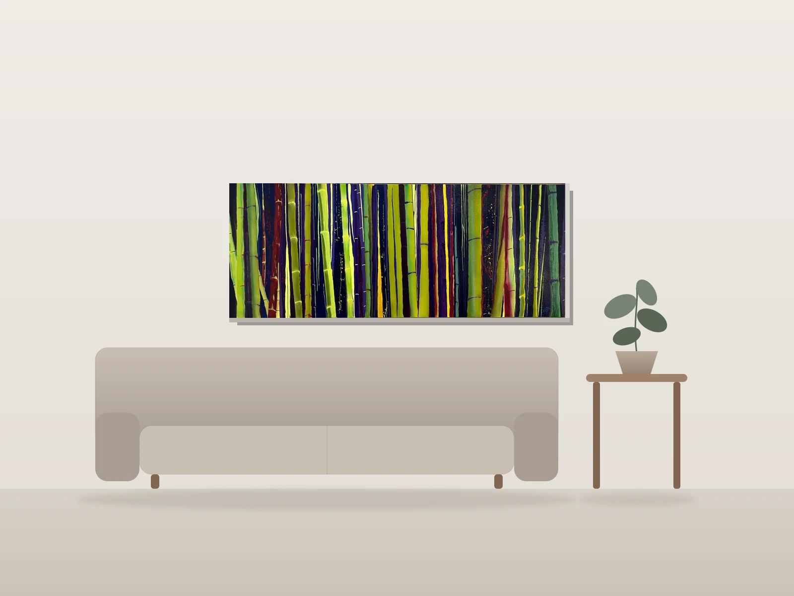 Forêt de bambous d’Arashiyama by Jason Misurka shown to scale in a room