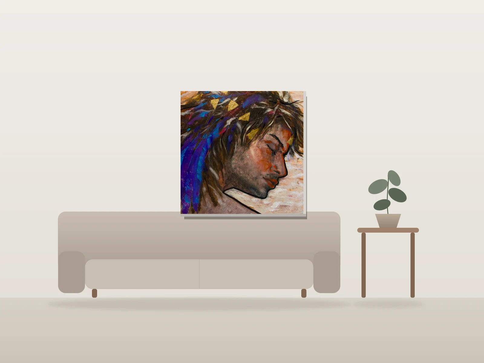 Permission to Rest by Régis Souto Arts shown to scale in a room