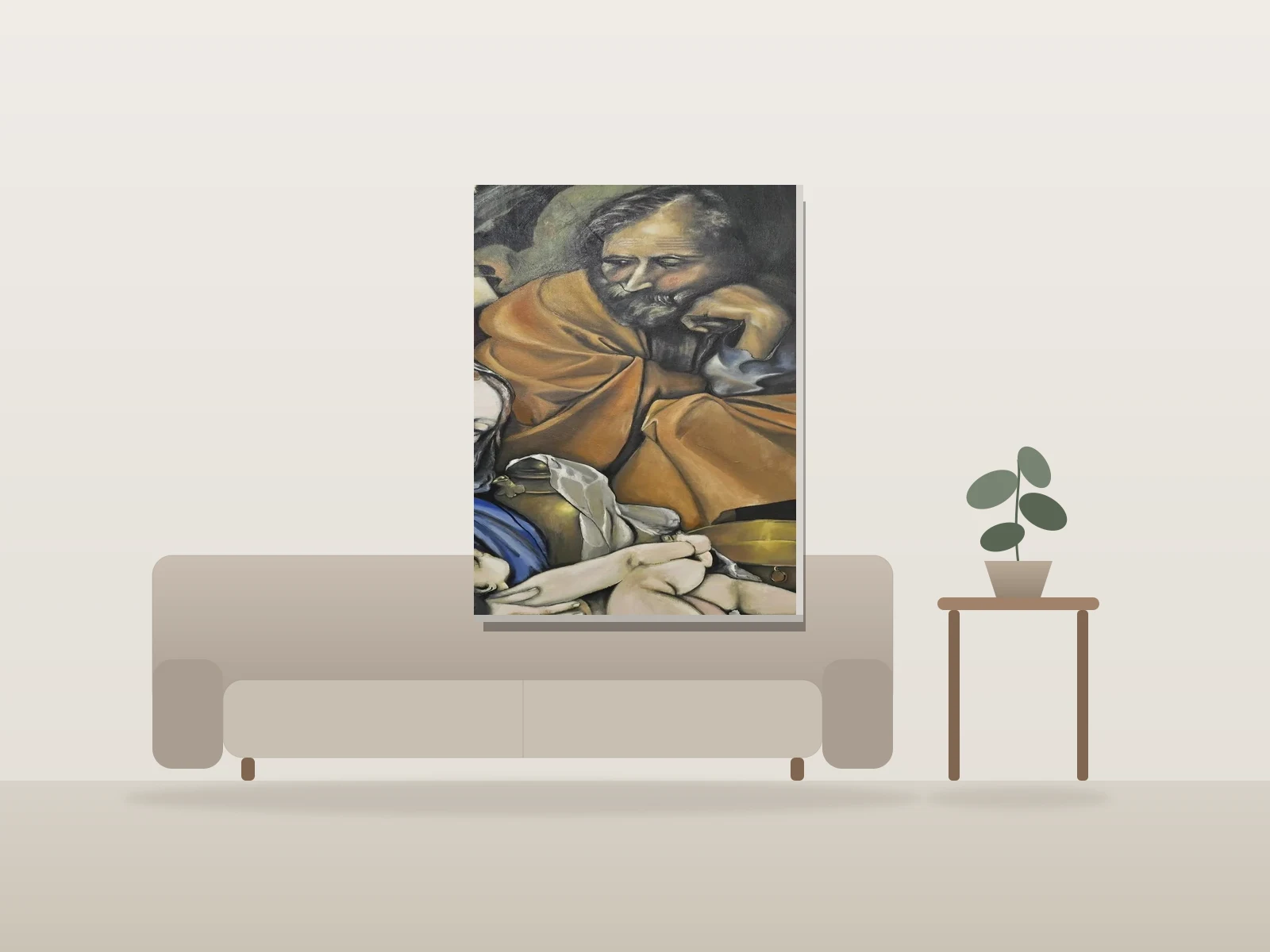 Holy Family par Mike Ojeda Garibay présentée à l'échelle dans une pièce