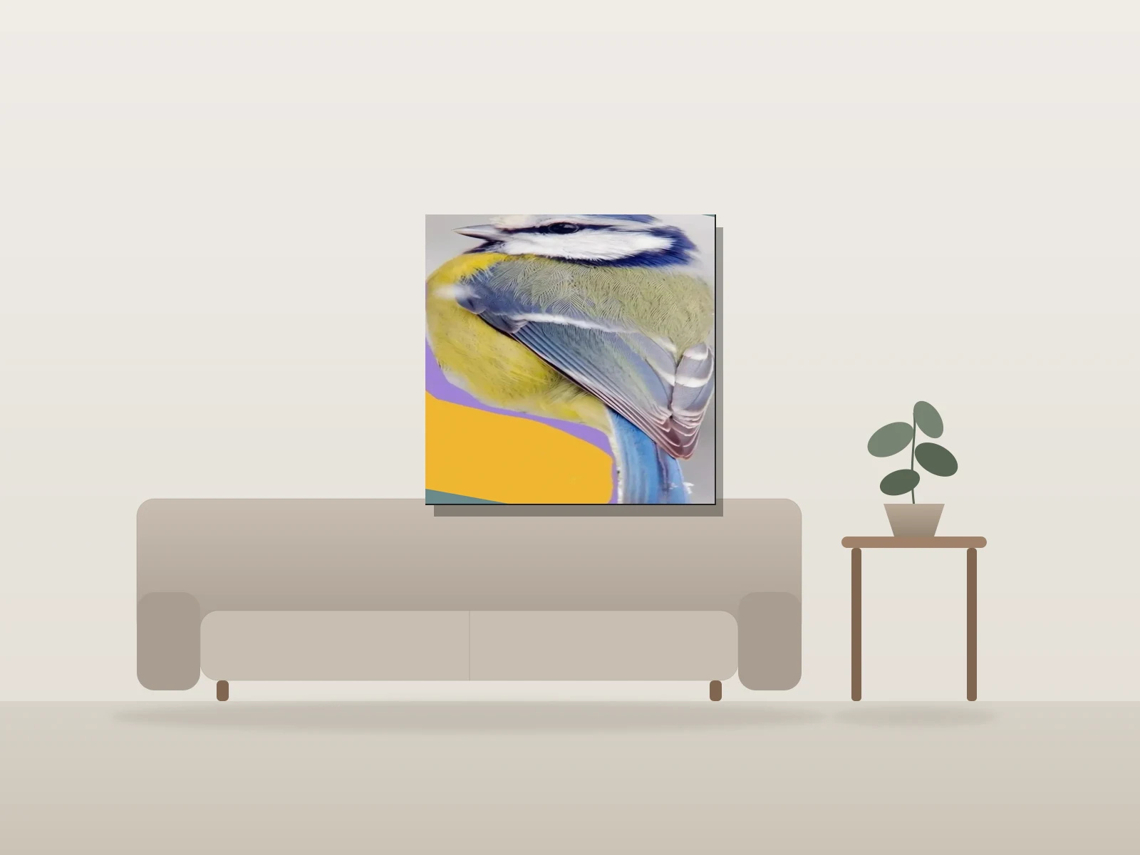 Bird Enough par Mike Ojeda Garibay présentée à l'échelle dans une pièce