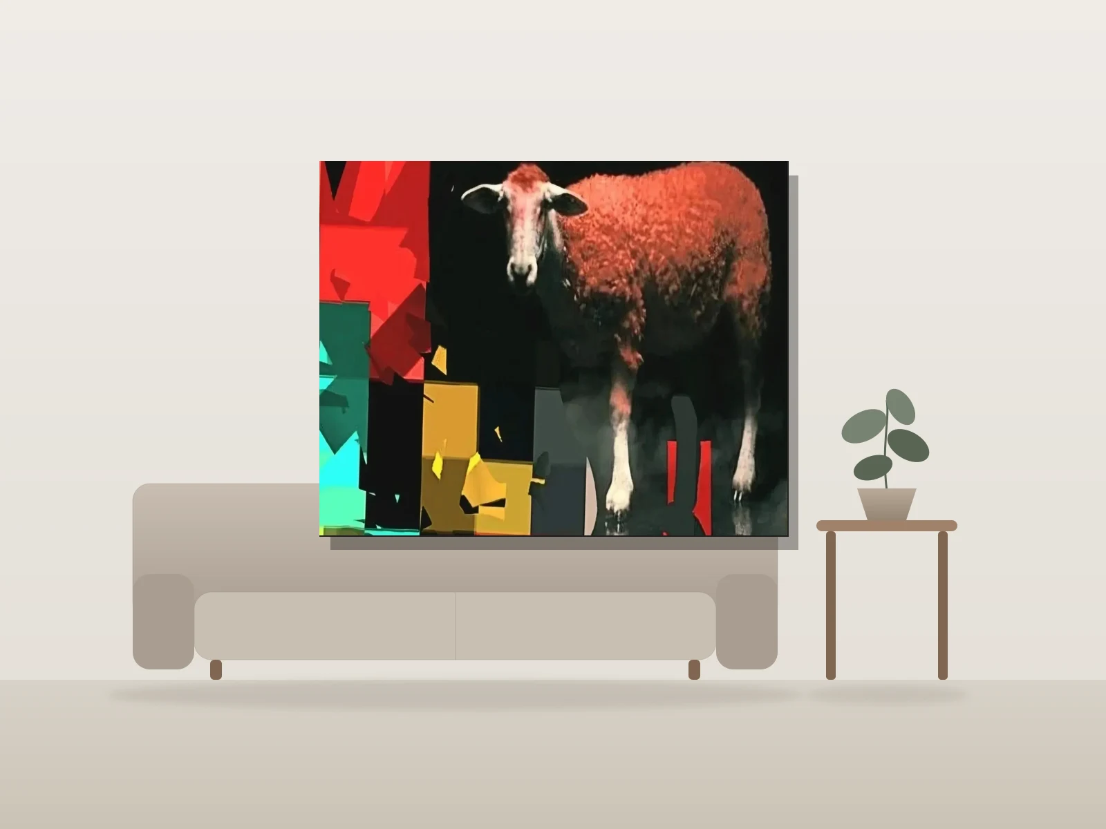 Cow No More by Mike Ojeda Garibay shown to scale in a room