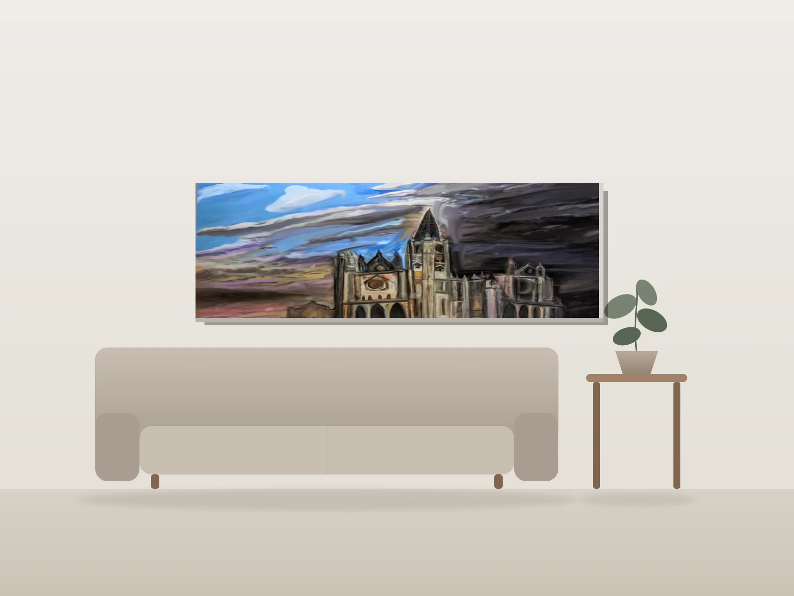 Cathédrale torsadée by Frank Mathews shown to scale in a room