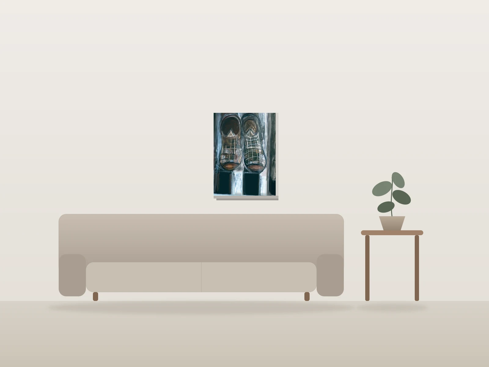 les Huaraches de grand-père by Frank Mathews shown to scale in a room