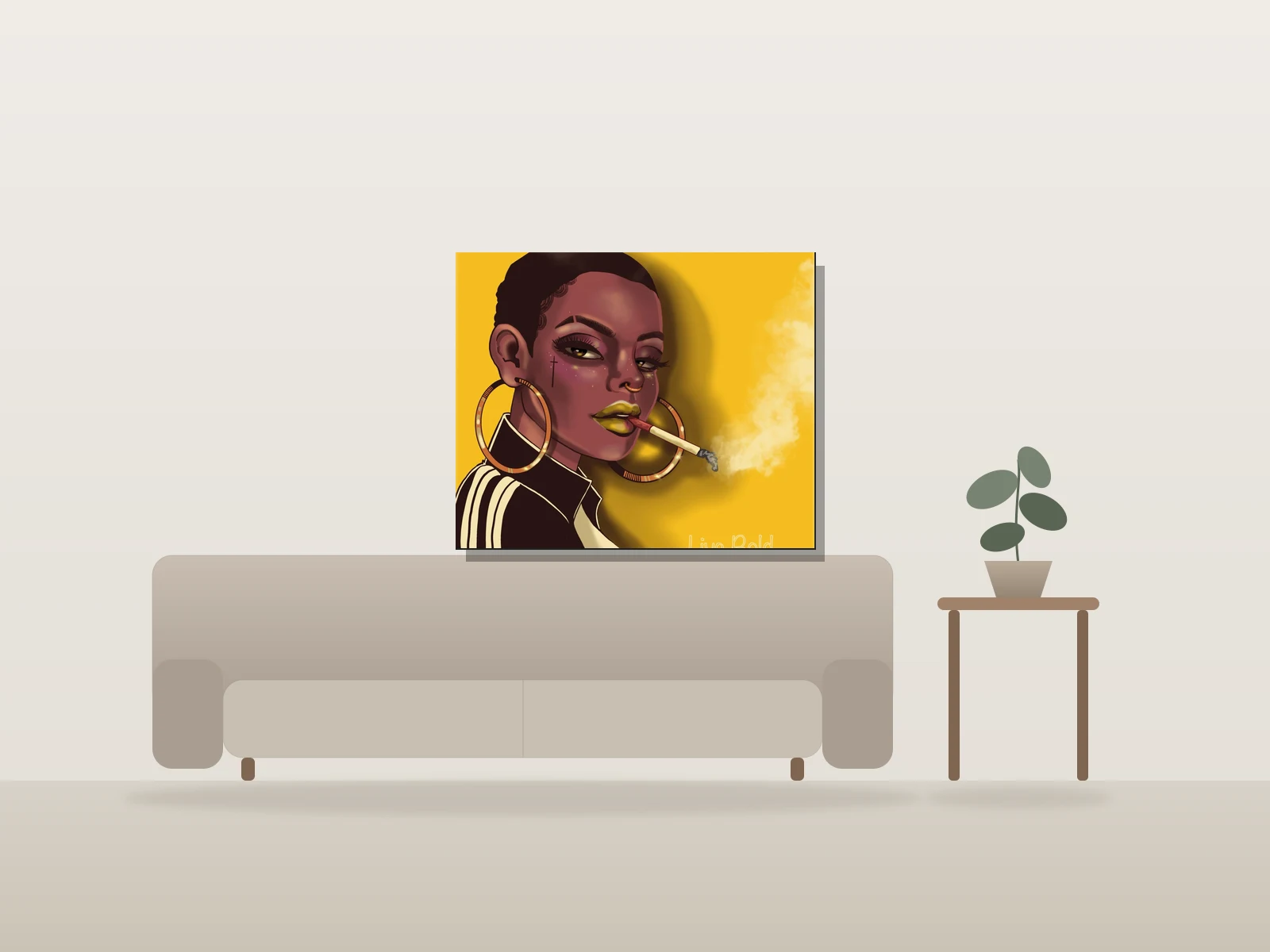 Smoke Break by Allykat shown to scale in a room