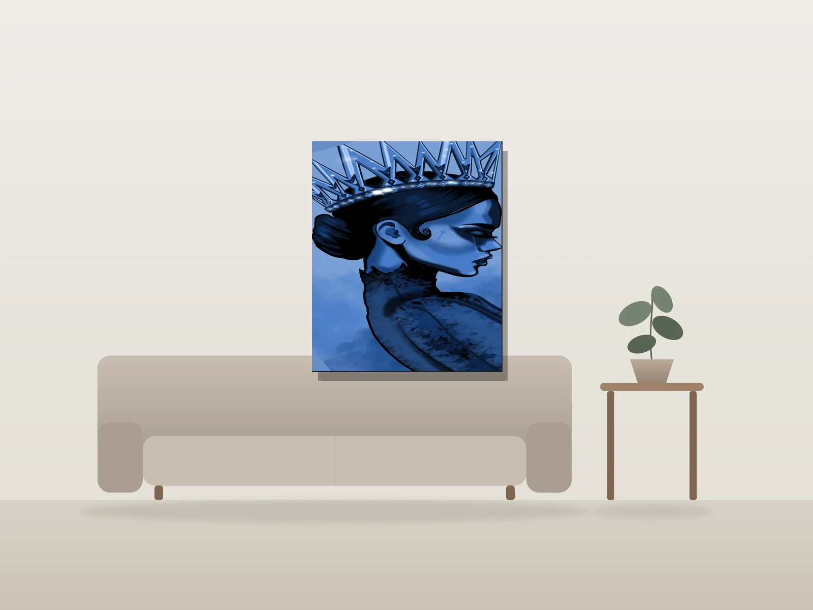 A Queen without her King by Allykat shown to scale in a room
