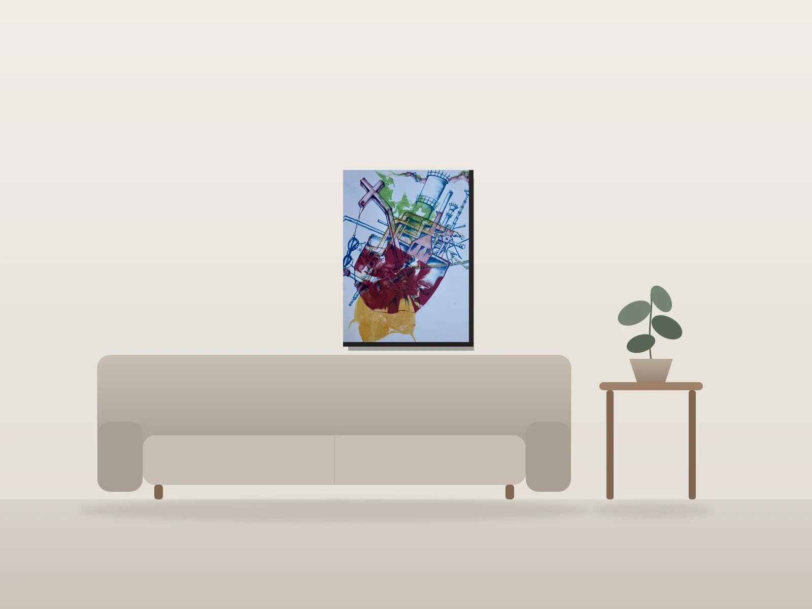 Gears of Power by Gloria Martínez shown to scale in a room
