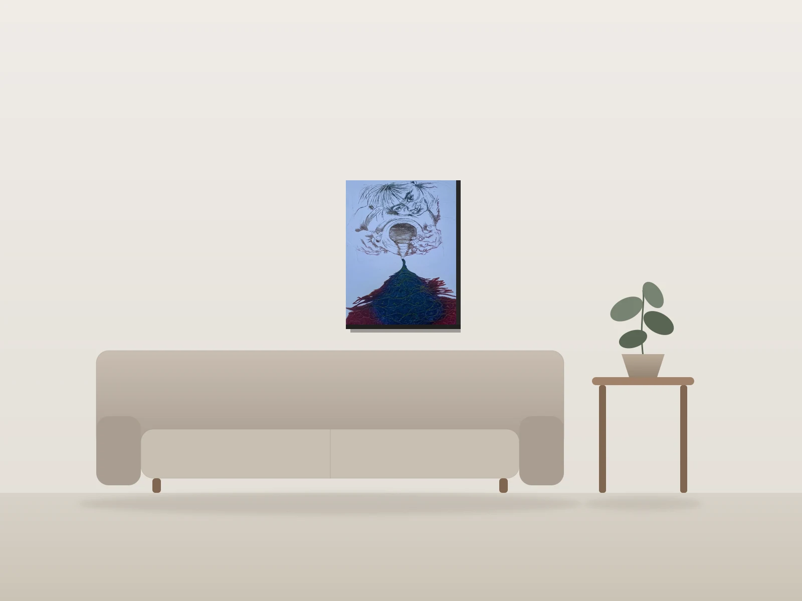 The Eternal Return by Gloria Martínez shown to scale in a room
