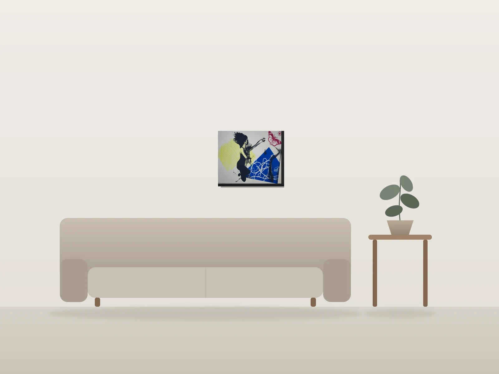 Creative Dreams by Gloria Martínez shown to scale in a room