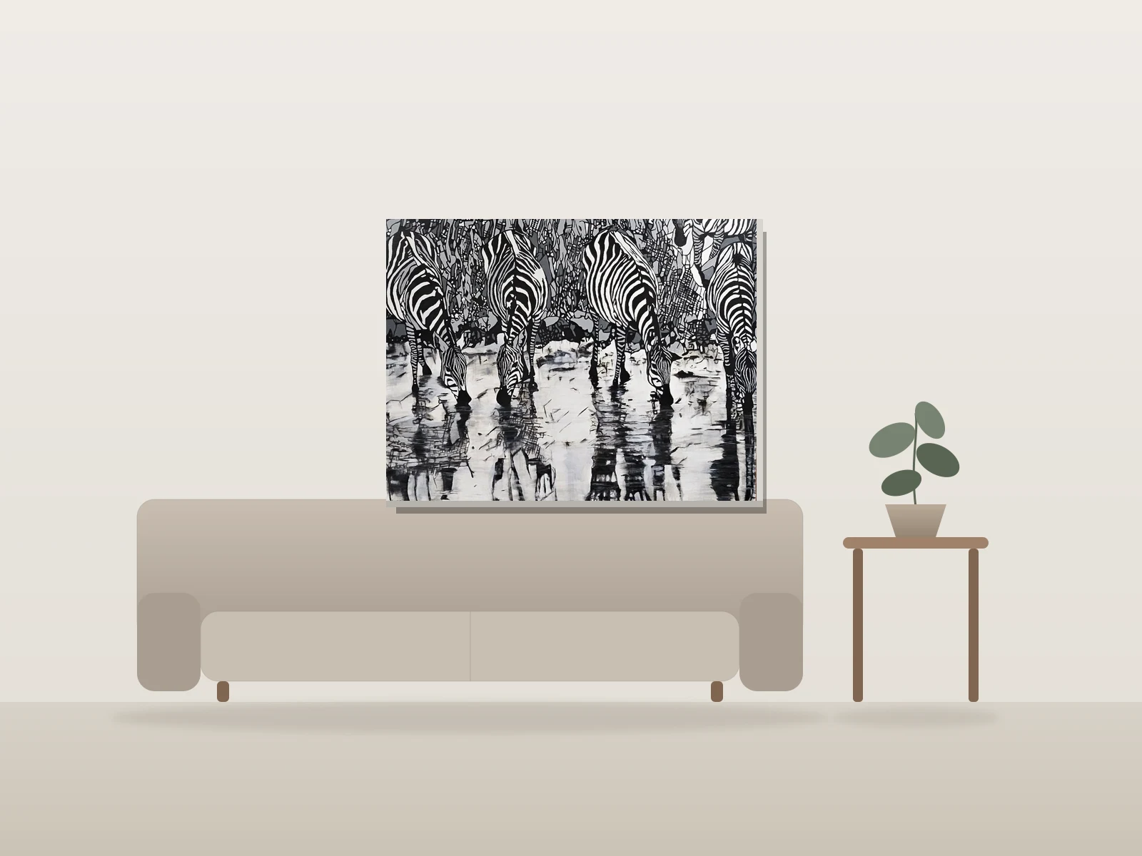 le reflet du zèbre by Ramona Marquez-Ramraj shown to scale in a room