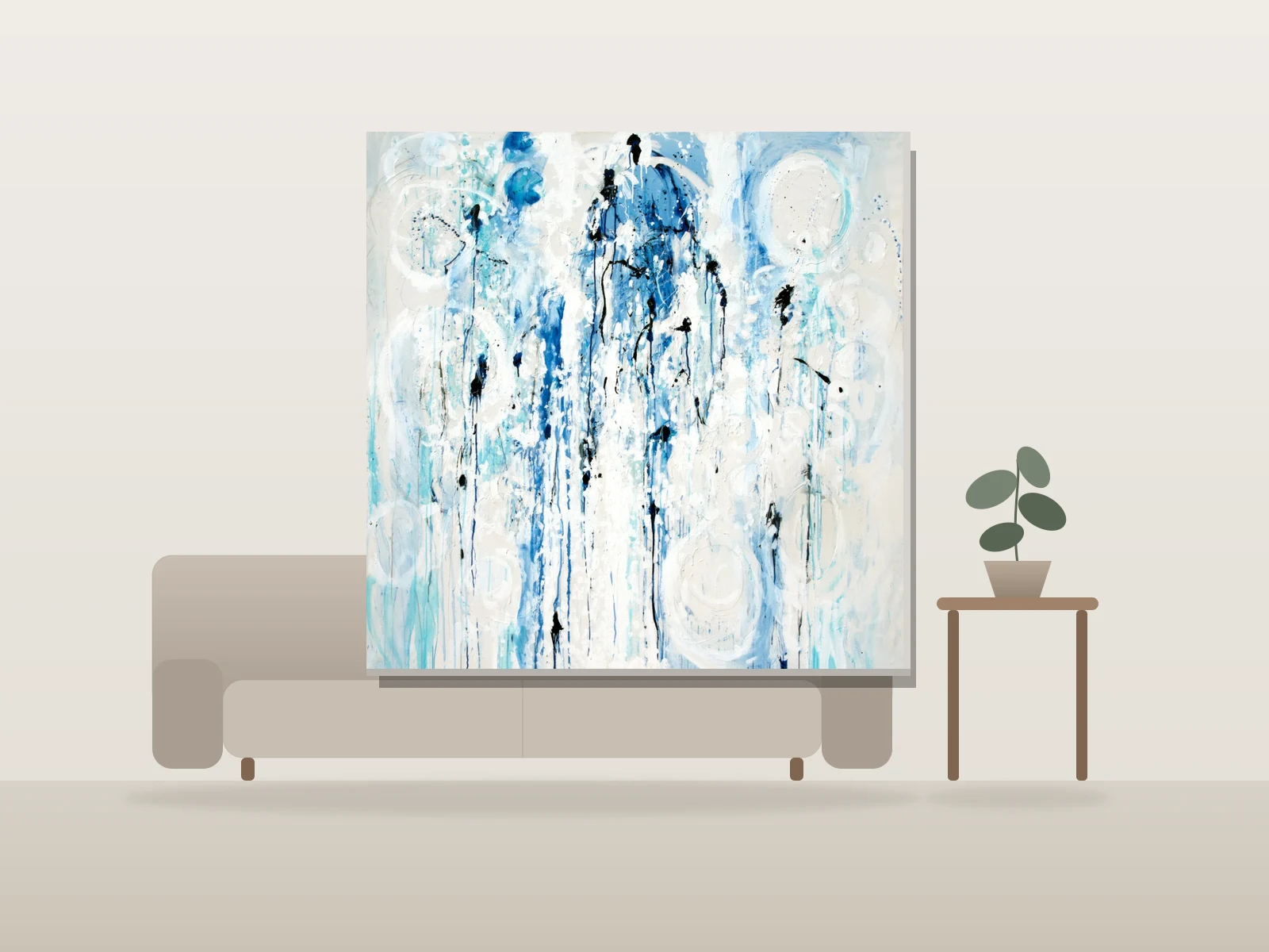 Rain IV par Lisa Gizara présentée à l'échelle dans une pièce