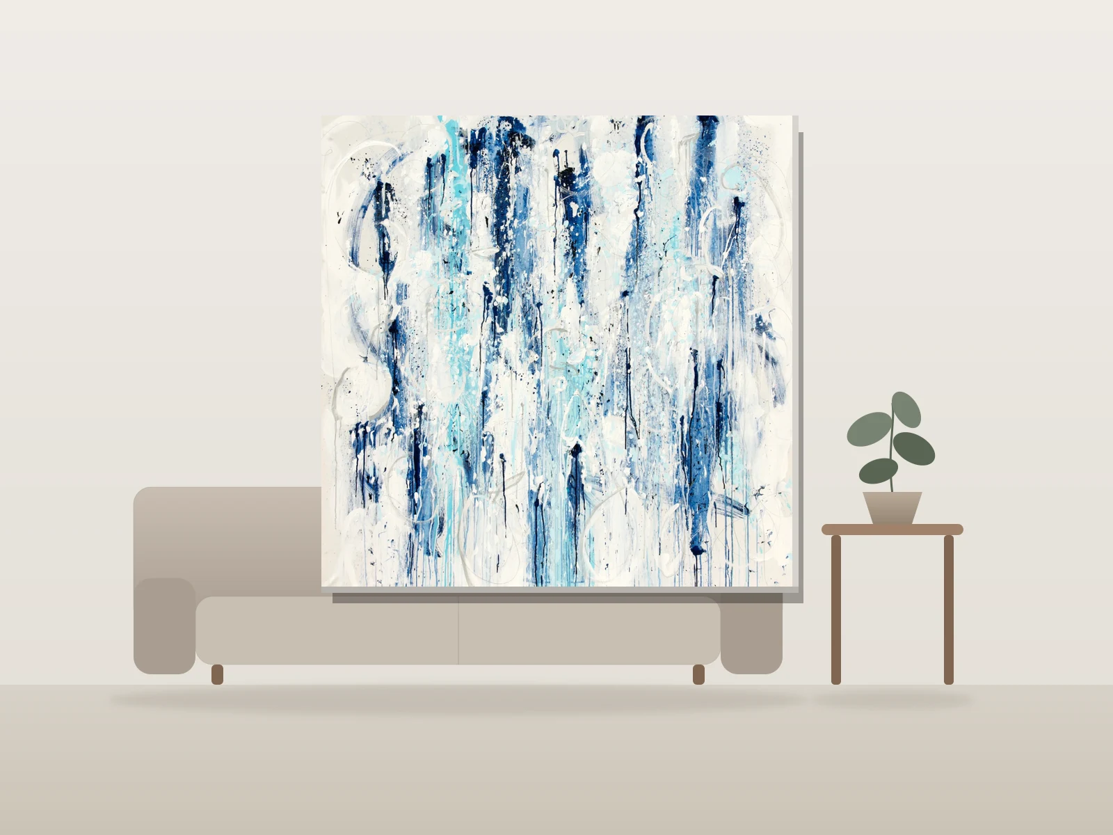 Rain III par Lisa Gizara présentée à l'échelle dans une pièce