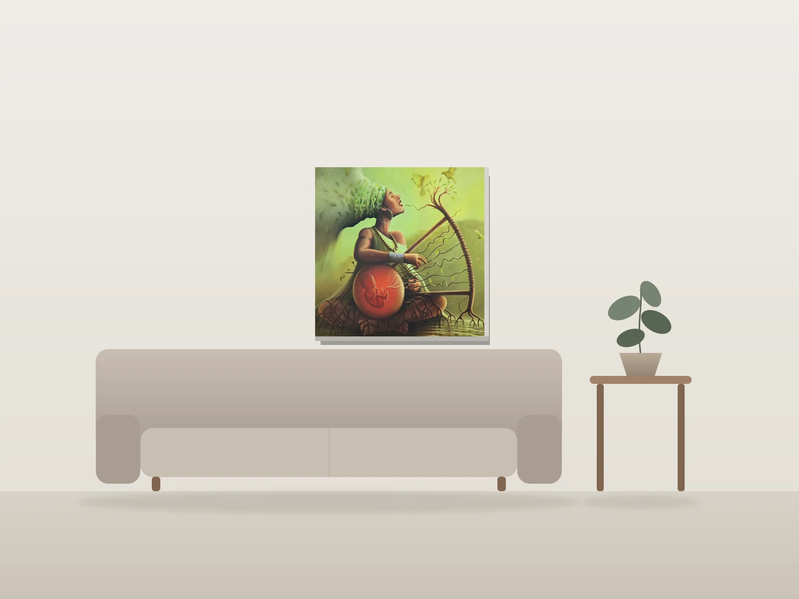 Mother Nature by Kimani Gichau shown to scale in a room
