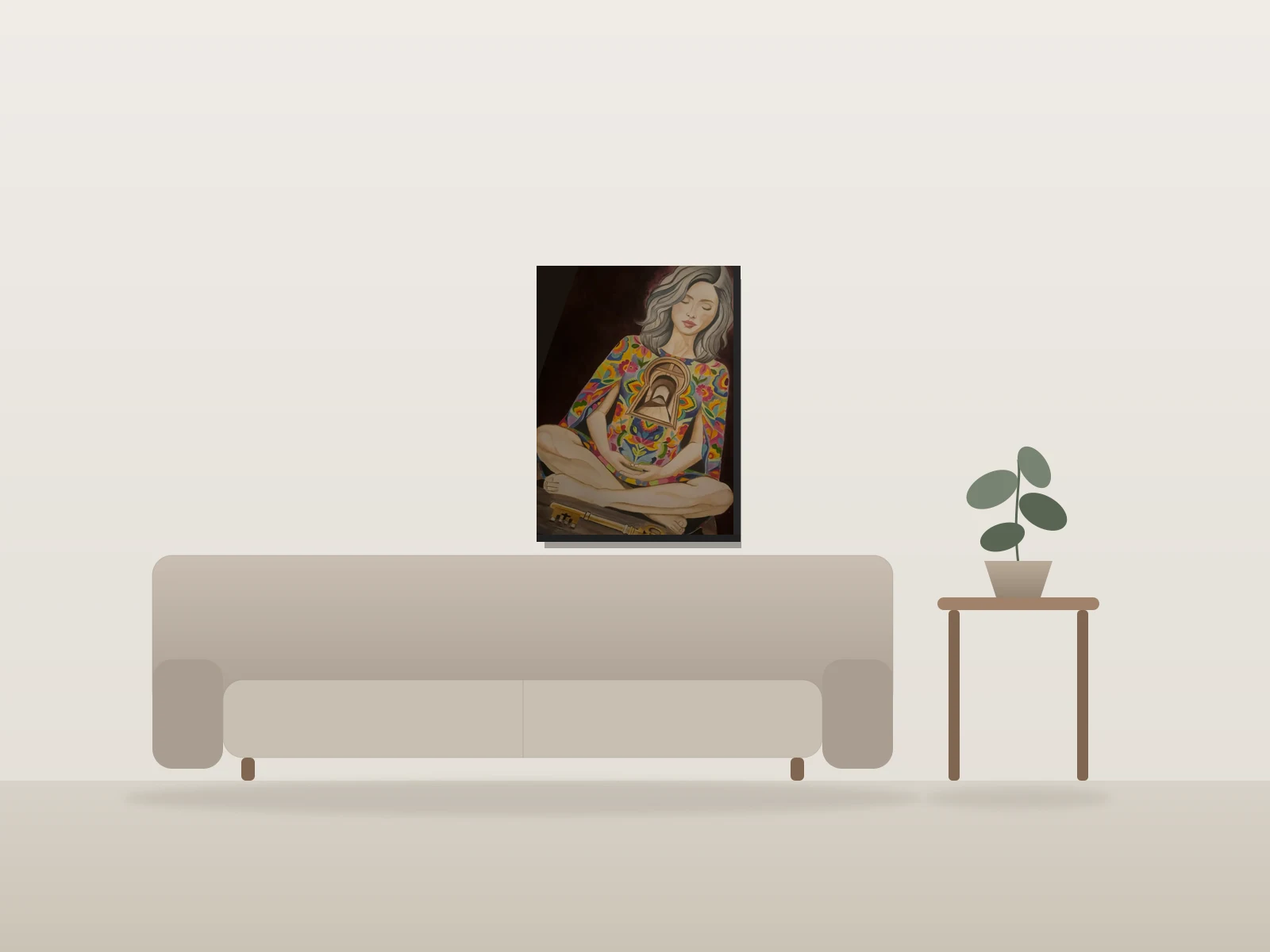 Key to the Soul by Lily shown to scale in a room
