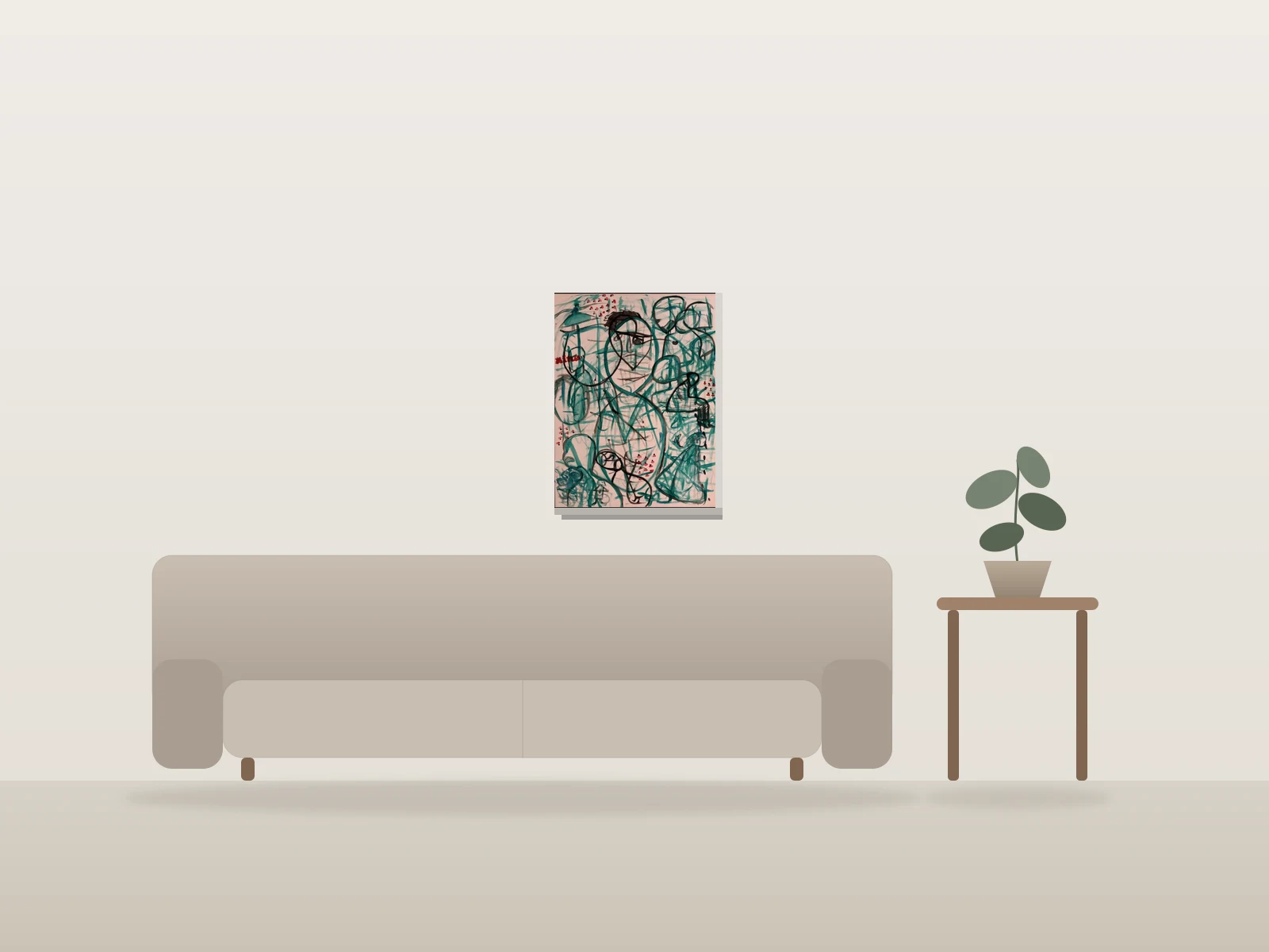 AloneWithThoughts par Courtney Mullins présentée à l'échelle dans une pièce
